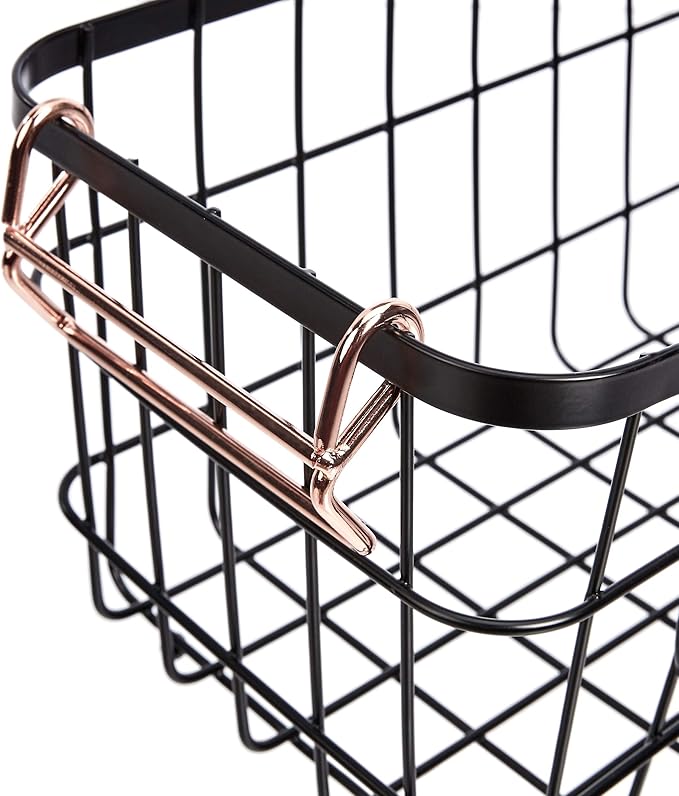 Amazon Basics Stackable Metal Wire Rectangular Storage Baskets for Kitchen, Bathroom or Pantry Organizing, 2 Count, Black