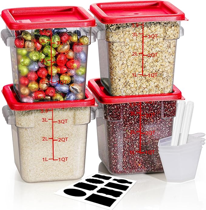 SVKLHY 4QT 4PCS NSF Commercial Clear Food Storage Containers with Lids(RED)