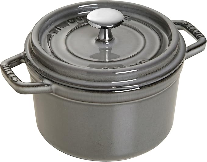 Staub Cast Iron 0.5-qt Round Cocotte - Graphite Grey, Made in France