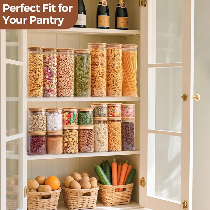 ComSaf Glass Storage Jars 6 Pack, Pasta Containers, Pantry Organization