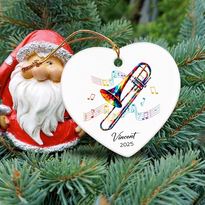 Trombonist Ceramic Ornament 2026, Custom Trombone Musical Christmas Ornament Gifts for Trombonist, Instrumentalist Ornaments Decor, Personalized Name & Year Trombone Lovers Ceramic Keepsake Xmas Tree