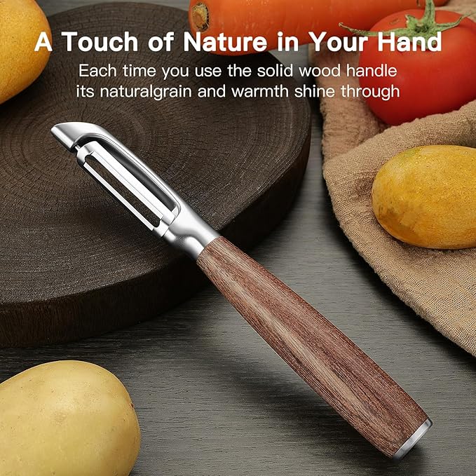 Vegetable Peeler, Swivel 304 Steel Blade, Wood Handle, Black Walnut