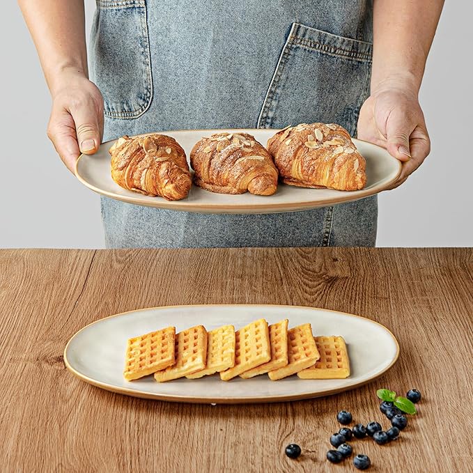 famiware Serving Platters Set of 3 Sizes - Oval, Cappuccino White