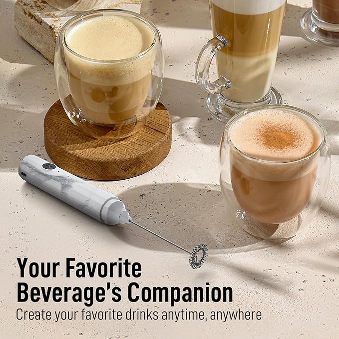 Zulay Froth N Go Milk Frother – Rechargeable 3-in-1 Handheld Frother Wand with Travel Case & USB-C Charger – Single, Double & Egg Whisk for Latte, Cappuccino, Matcha, Protein Shakes - Frosted Marble
