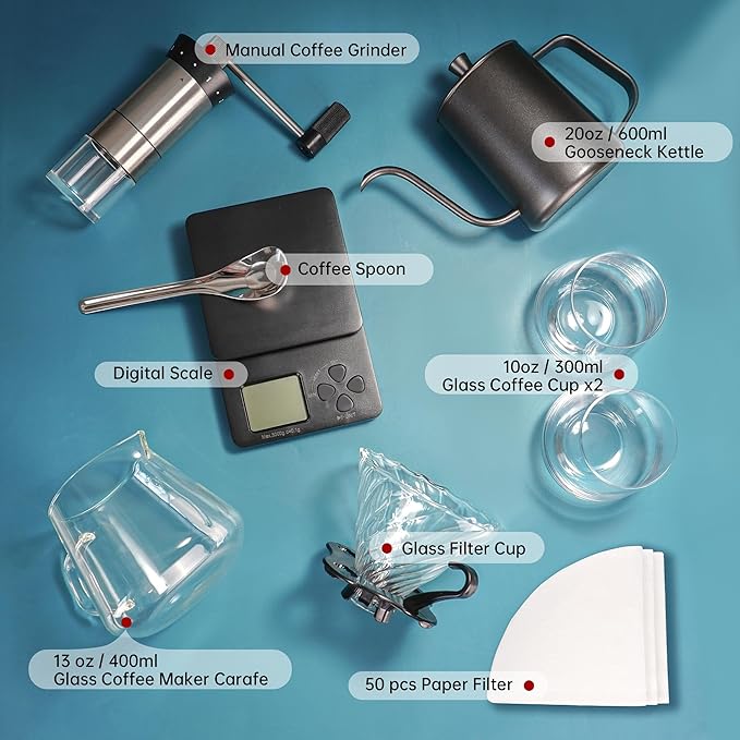 Pour Over Coffee Maker Set Includes Coffee Scale & Manual Coffee Grinder