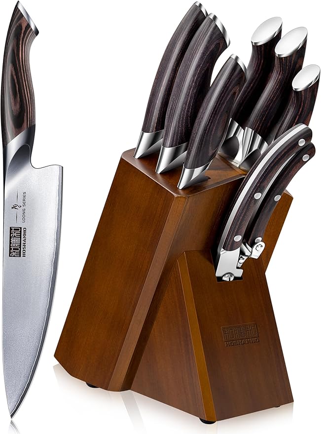 HOSHANHO 8PCS Kitchen Knife Set, Ultra Sharp Japanese Knife Sets with Block