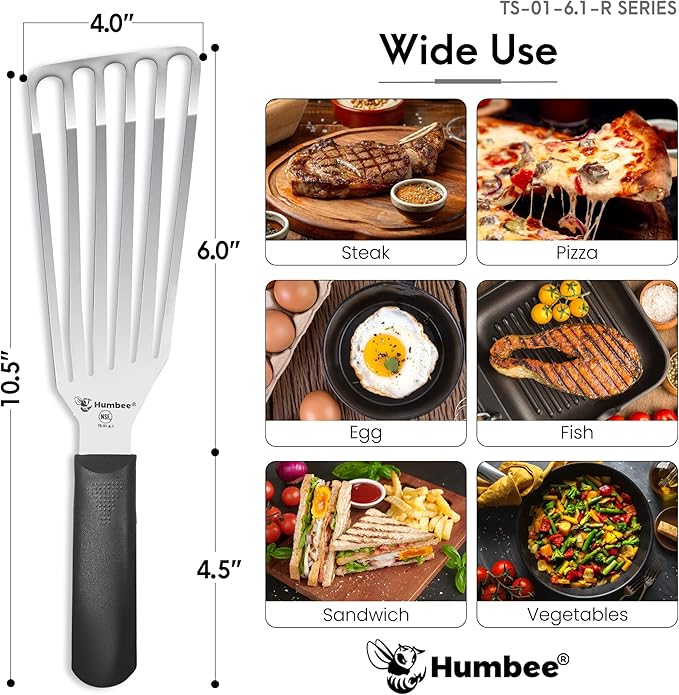 HUMBEE 6 Inches Fish Turner, Slotted Fish Spatula Dishwasher Safe NSF, Shovel Black