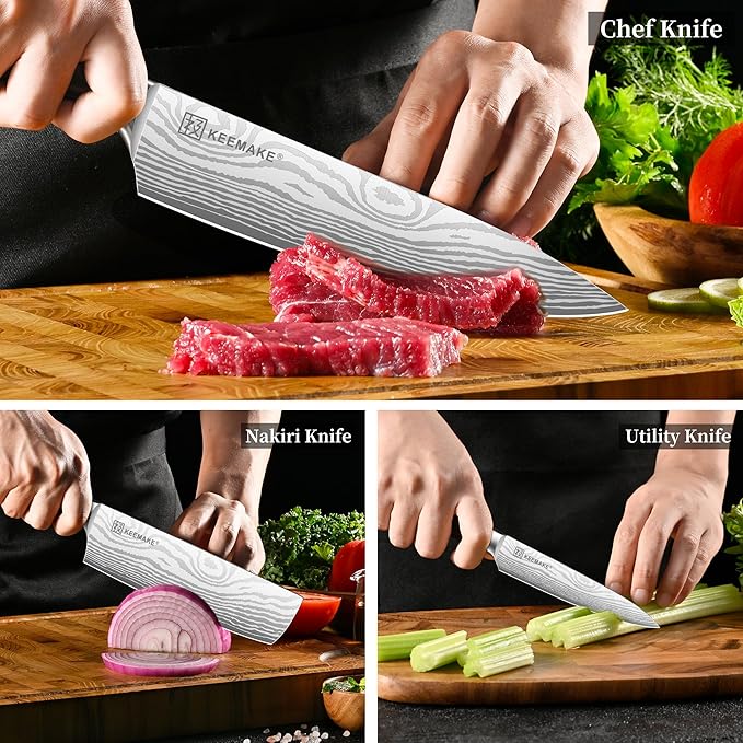 KEEMAKE 3 Pieces Kitchen Knife Set, Professional Ultra Sharp Chef Knife Set