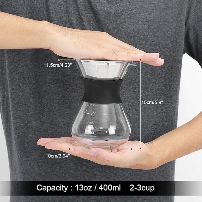 Joyzan Pour Over Coffee Maker, High-Heat Paperless Glass Drip Dripper 400ML