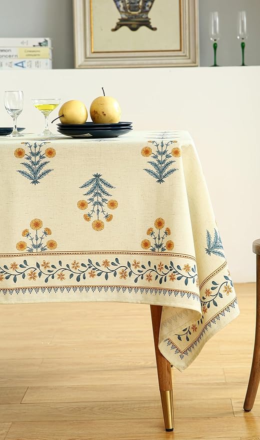 ISAENNE Designer French Linen Rectangular Tablecloth,110"x63"-Estevan A