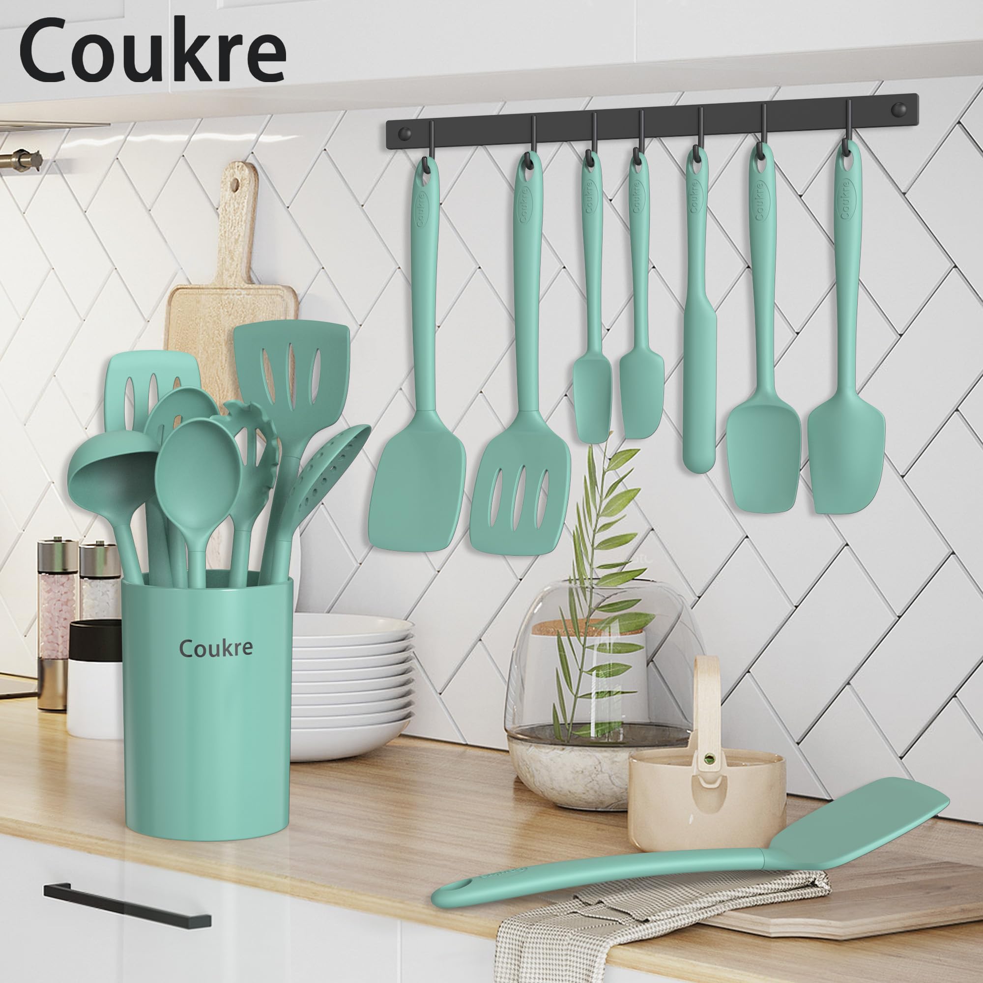 Coukre Silicone Kitchen Cooking Utensils Set, Heat Resistant, 14-Piece