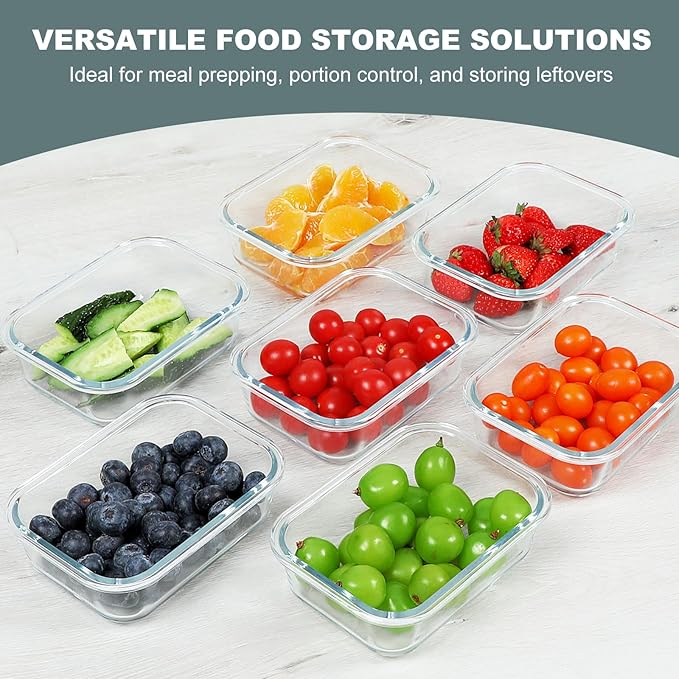 KOMUEE 10 Packs 22 oz Glass Meal Prep Containers with Lids, White
