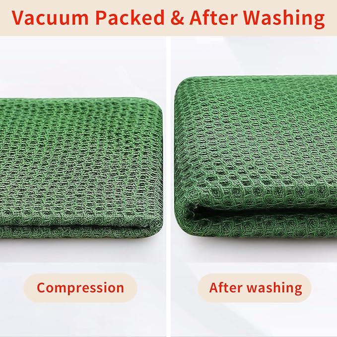 Homaxy 100% Cotton Waffle Weave Kitchen Dish Cloths 12-Pack, Grass Green