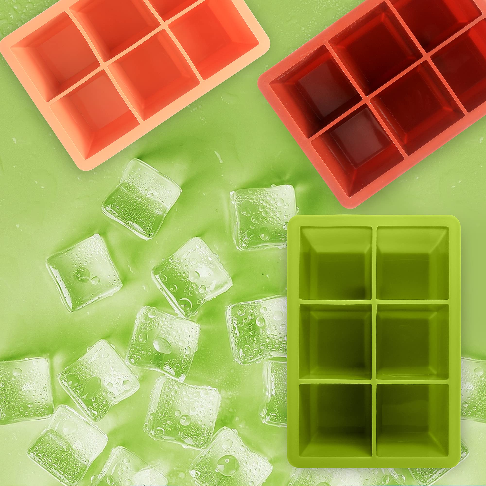 Excnorm Silicone Ice Cube Trays 3 Pack - Large Size Silicone Ice Cube Molds with Leak Proof Removable Lid Square Ice Cube Tray And BPA Free for Cocktail,Whiskey, Stackable Flexible Ice