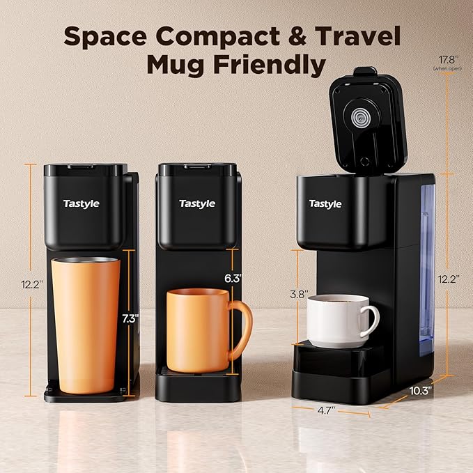 Tastyle Hot & Iced Coffee Maker with Magnetic K-Pod Holder, Fits 7.3'' Mug