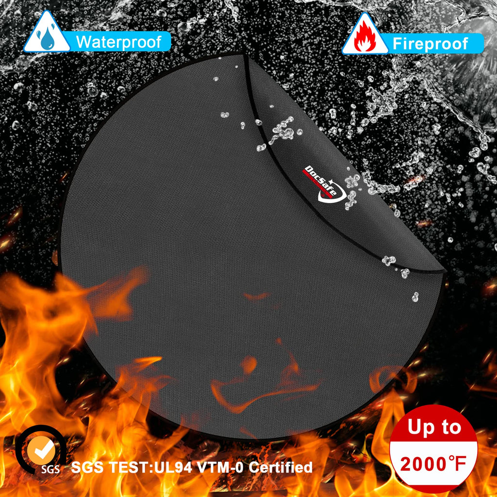 DocSafe 38" Round Fire Pit Mat for Solo Stove Accessories, 4-Layer Fireproof Under Grill Mat Heat Insulated Indoor Fireplace Pad Protector for Decks, Patios,Reusable Oil-Proof and Waterproof, Black