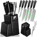 FULLHI 8pcs block Knife Set,chef's Knves Set with Block and Sharpener, Kitchen Knife Set,Multi-colour Handle, Gifts for Men Women