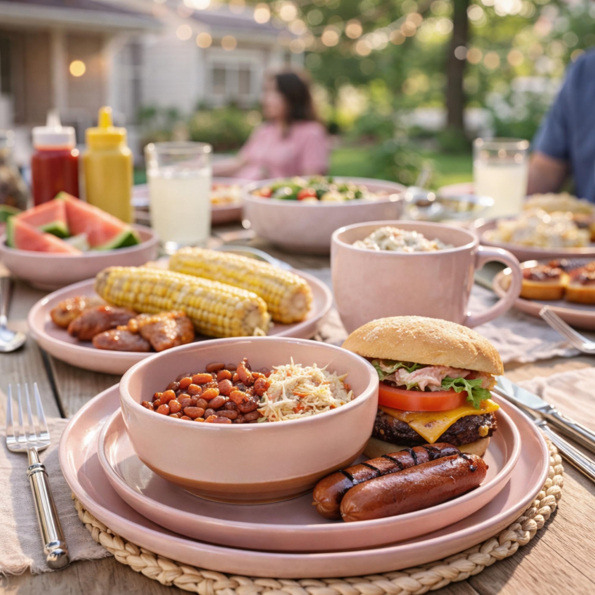 AmorArc Dinnerware Sets for 8, 24 Pieces Ceramic Plates and Bowls Set