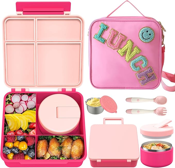 Aimsnk Lunch Box Kids with Thermo Insulated Lunch Bag for School, Pink