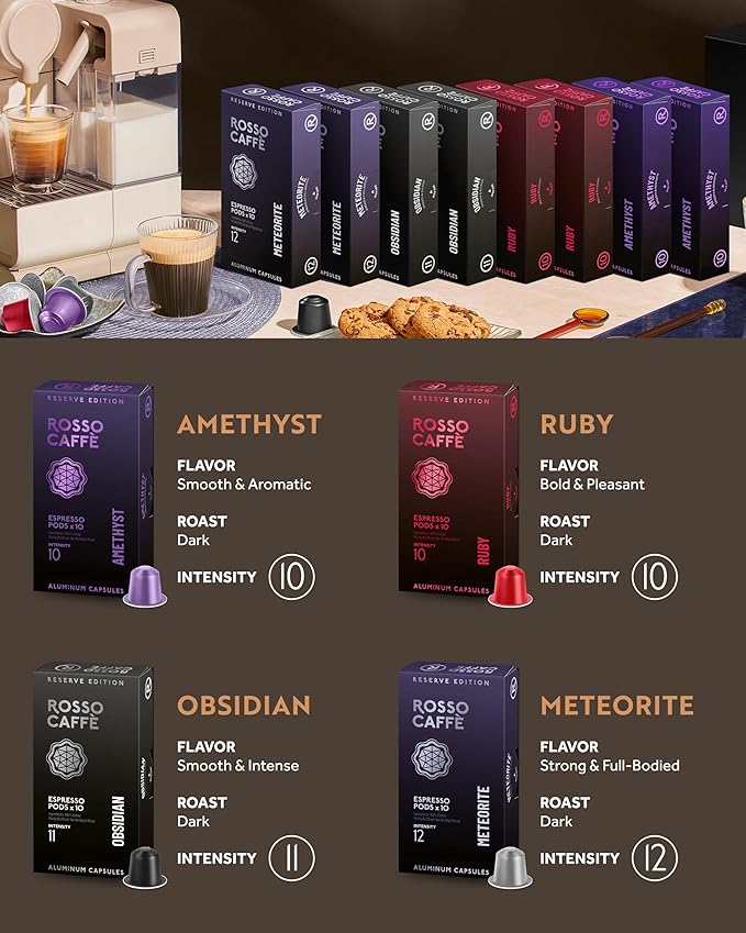 ROSSO CAFFÈ Espresso Pods for Nespresso Original Machines, Intense Pack 80