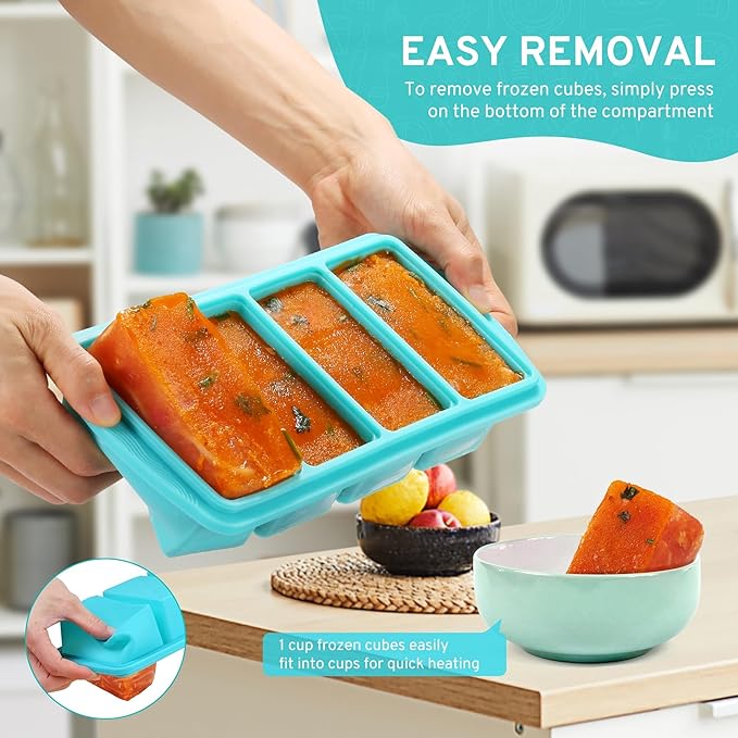 Silicone Freezer Tray with Lid, 1-Cup, 2-Pack, Aqua