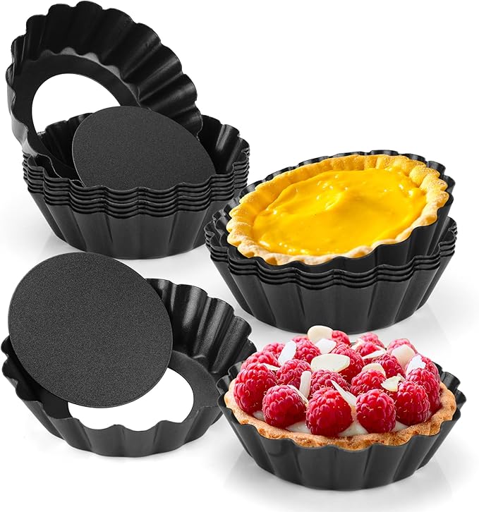 FARQAN 12 pcs Egg Tart Molds, 3" Mini Tart Pans Removable Bottom, Cupcake Cake Muffin Mold Tin Pan Baking Tool, Reusable Quiche Bakeware Carbon Steel for Pies, Quiche, Cheese Cakes, Desserts