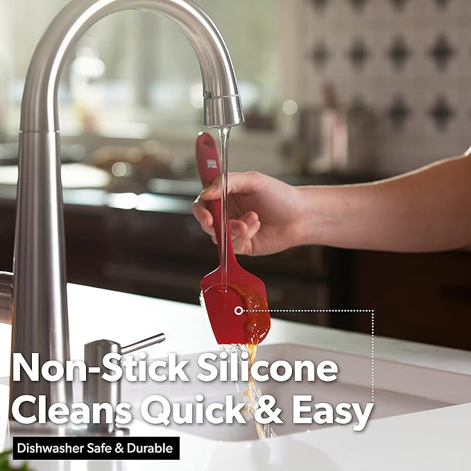 di Oro Living Large Silicone Spatula - 600F Heat-Resistant Spatula - Ergonomic Easy-to-Clean Seamless One-Piece Design - Pro-Grade Non-Stick Silicone Rubber with Stainless Steel S-Core Technology! (Red)
