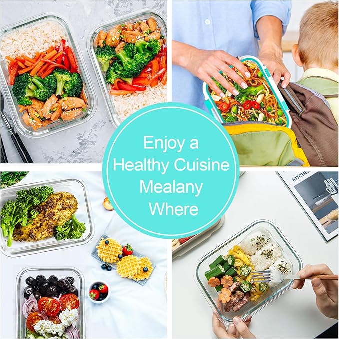 VERONES 10 PACK 22 OZ Glass Meal Prep Containers Set with Lids, Green