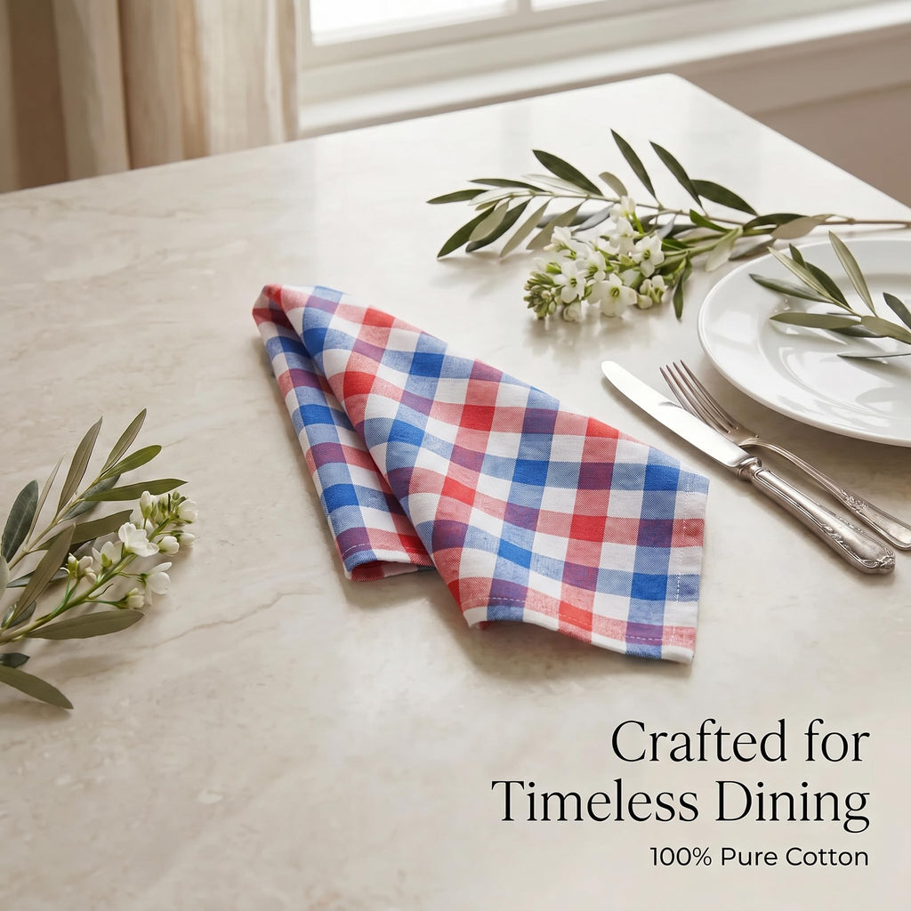 Urban Villa Cloth Napkins July4th 20x20 (Set of 12) Red/Blue