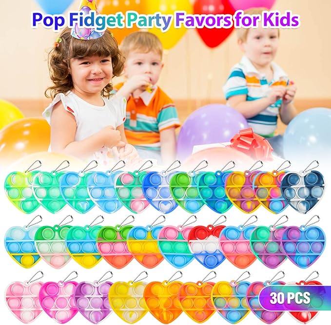 Heart Pop Fidget Toys Bulk Its Valentine Party Favors for Kids 30 Pack