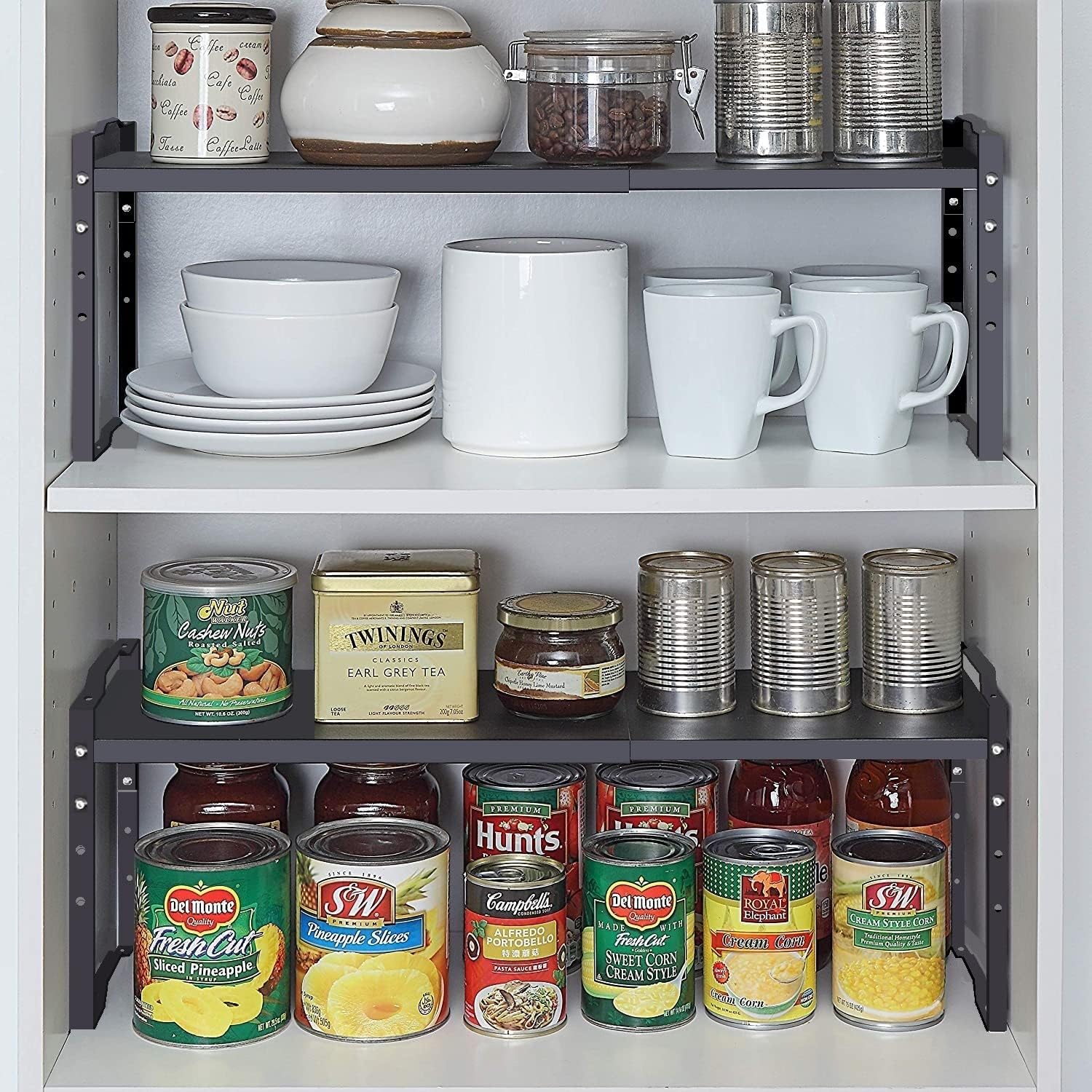 Jojocross Expandable Shelf for Cabinet Organizer Adjustable and Stackable Spice Rack at Kitchen and Bathroom More, Counter Countertop Cupboard Organization Pantry Storage(LARGE/3PACKS/BLACK)