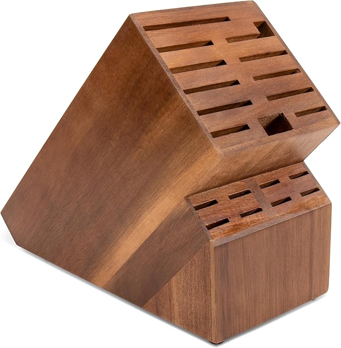 Knife Block for Kitchen Countertop - 20 Slot Universal Knife Holder with Acacia Wood, Large Knife Storage Organizer for Butcher Block, Knife Block Storage without Knives, Easy for Knife set