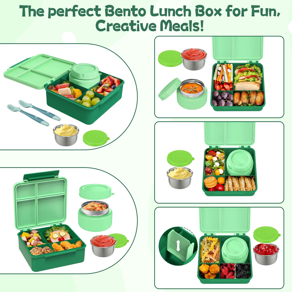 Aimsnk Lunch Box Kids with Thermo Insulated Lunch Bag for School, Green