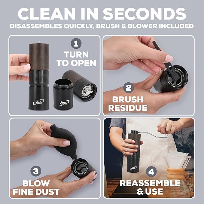 Terra CREMA Manual Coffee Grinder – Precision Stainless Steel Conical Burr Hand Grinder for Espresso, Pour Over, French Press & Aeropress – All-in-One Travel Kit with Carry Case, Brush & Air Blower