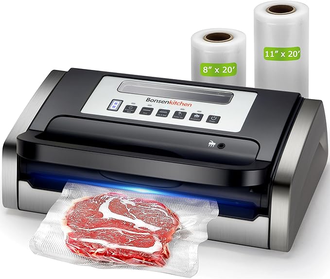 Bonsenkitchen Vacuum Sealer with Easy Handle Design,1 Bag Roll & 10 Bags