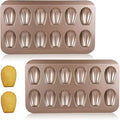 2 Pack Madeleine Pans for Baking, 12 Cavity Heavy Duty Shell Shape Baking Mold Nonstick Cookie Cake Pan for Oven（Gold）