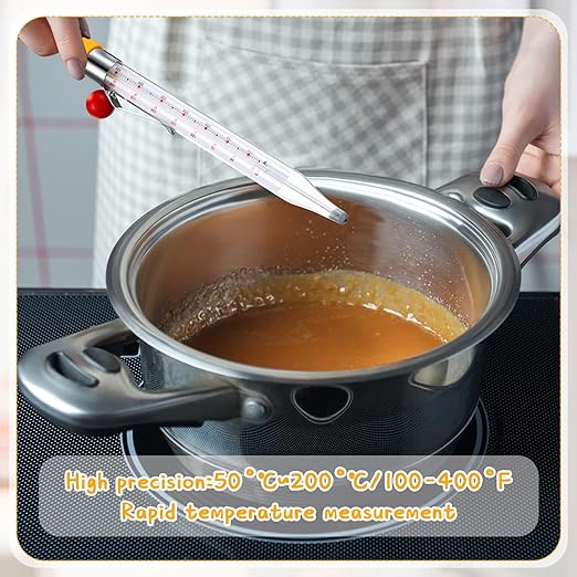 Photect Candy Thermometer with Pot Clip 8" Deep Fry Oil Thermometer for Candy Making Instant Read Cooking Food Thermograph Sugar Syrup Jam Jelly Oil Temperature Kitchen Accessories(Yellow,1 Pcs)