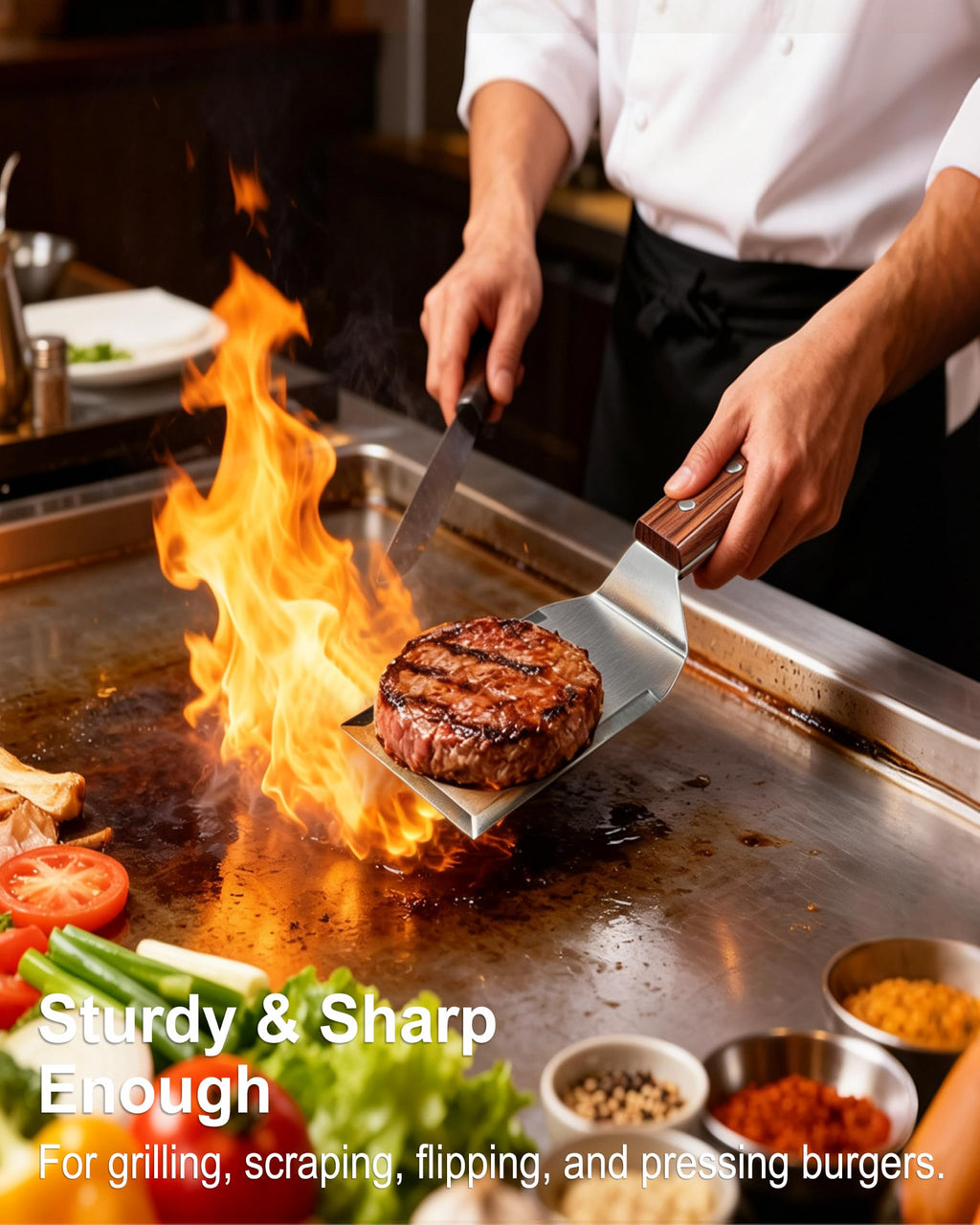 Adoco Large and Small Stainless Steel Griddle Spatula BBQ Burger Turner