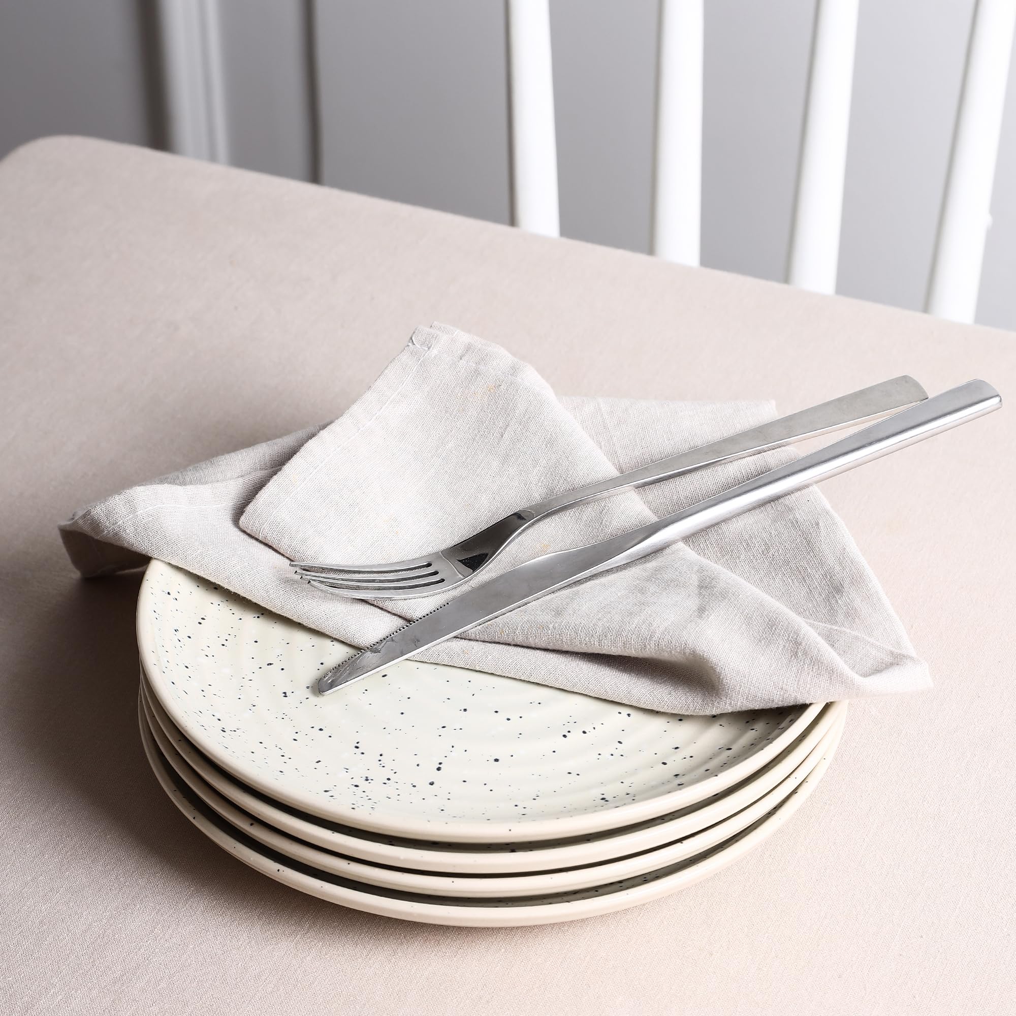 Stone Lain Dua 4-Piece Dinner Plate Set Stoneware, White
