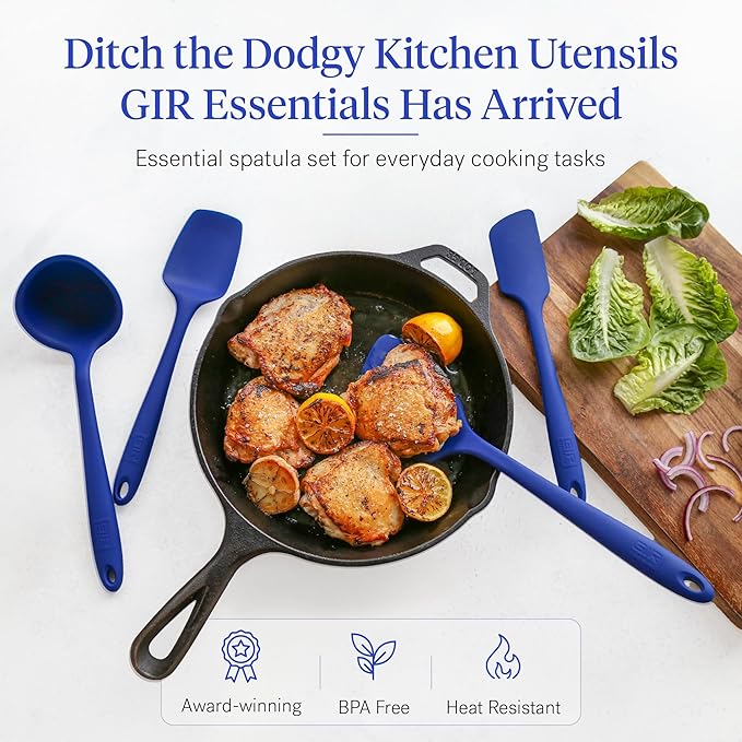 GIR 5-Piece Silicone Kitchen Utensils Set, Non-Toxic Cooking Utensils for Cooking and Baking, Heat Resistant, Food Grade, Dishwasher Safe Rubber Spatula, Ladle, Spoon - Royal Blue