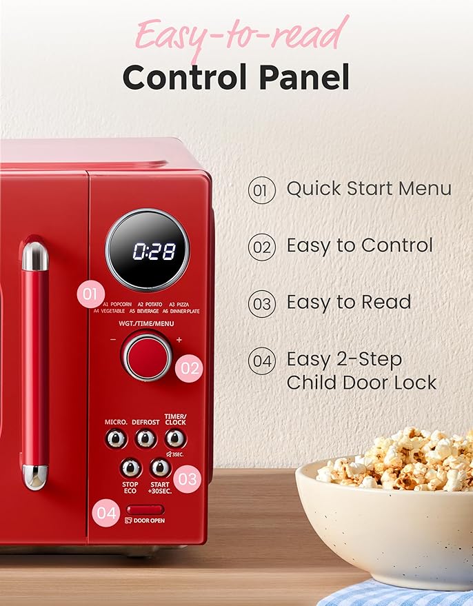 COMFEE' Retro Microwave Oven, 0.9 Cu.Ft 900W Countertop, Red