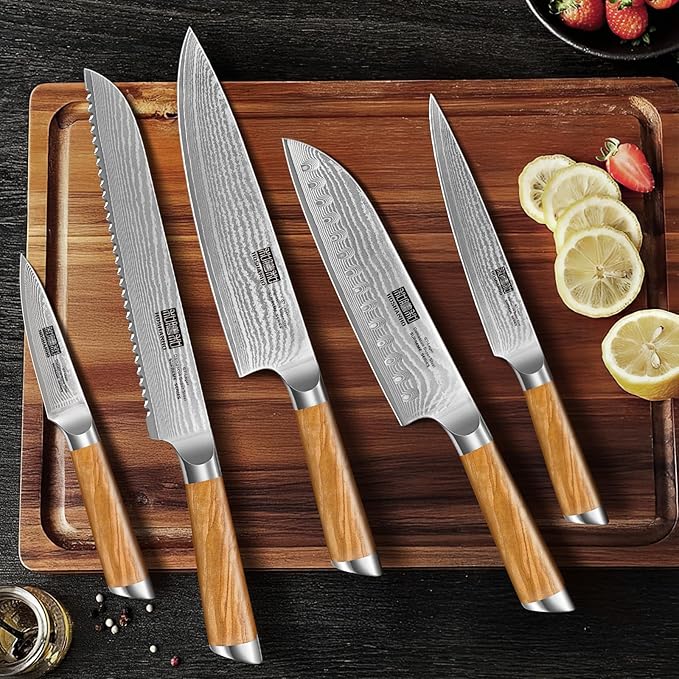 HOSHANHO Damascus Kitchen Knife Set 5PCS, Sharp Chef Knives Ergonomic Grip