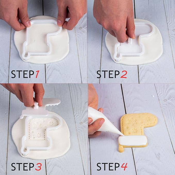 Flycalf Christmas Cookie Cutters Cupcake Shapes with Plunger Stamps Fall Holiday PLA Baking Accessories Cutter Molds Gifts for Kids Decorative Party 3.5" Kitchen Cake Supplies