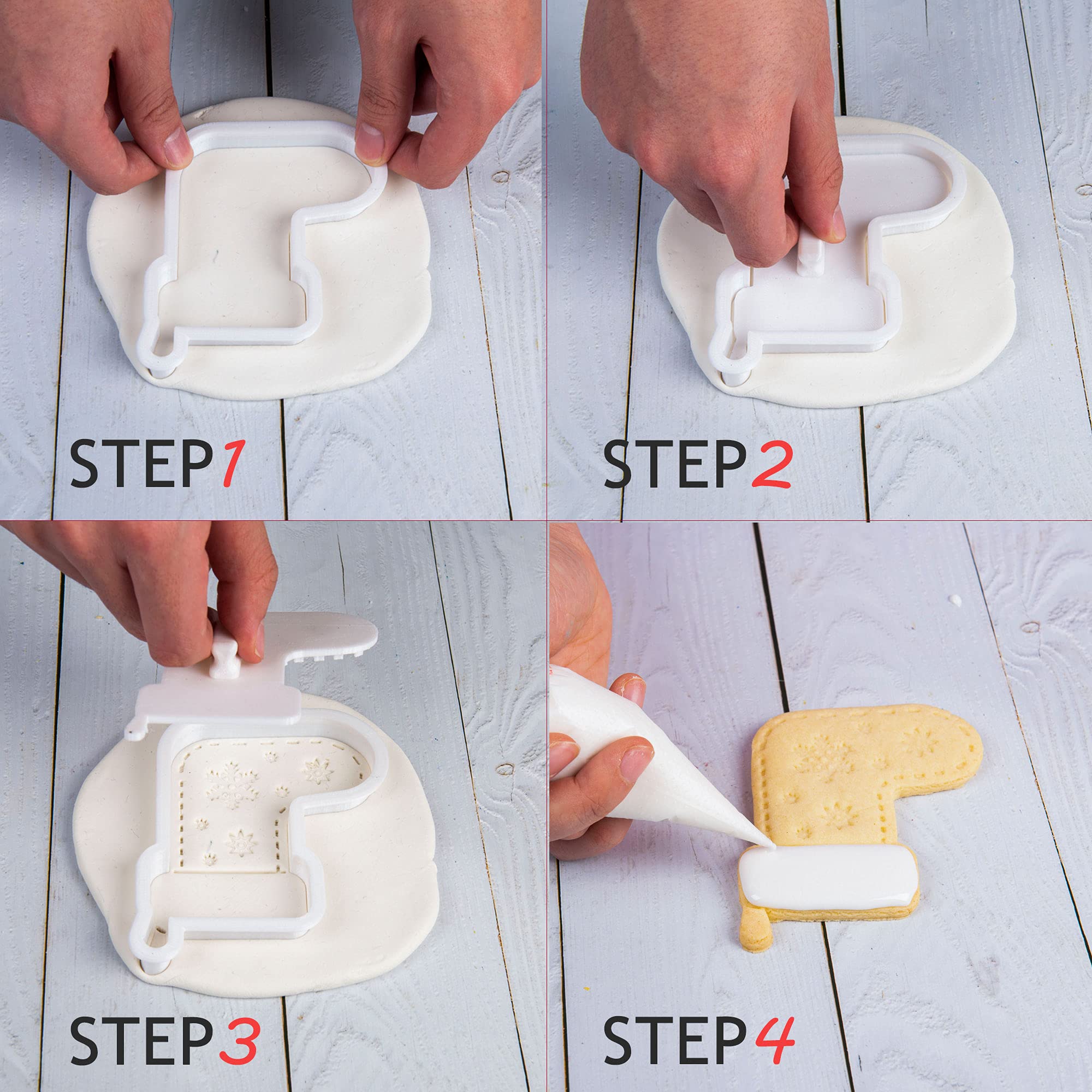 Flycalf Christmas Cookie Cutters Gingerbread Shapes with Plunger Stamps Holiday PLA Baking Accessories Cutter Molds Gifts Decorative Party 3.5" Kitchen Cake Supplies