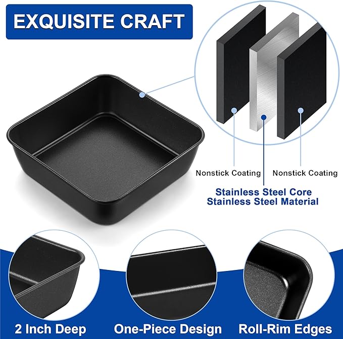 E-far 6 Inch Square Cake Pan, Nonstick Small Baking Pan for Brownie Bread