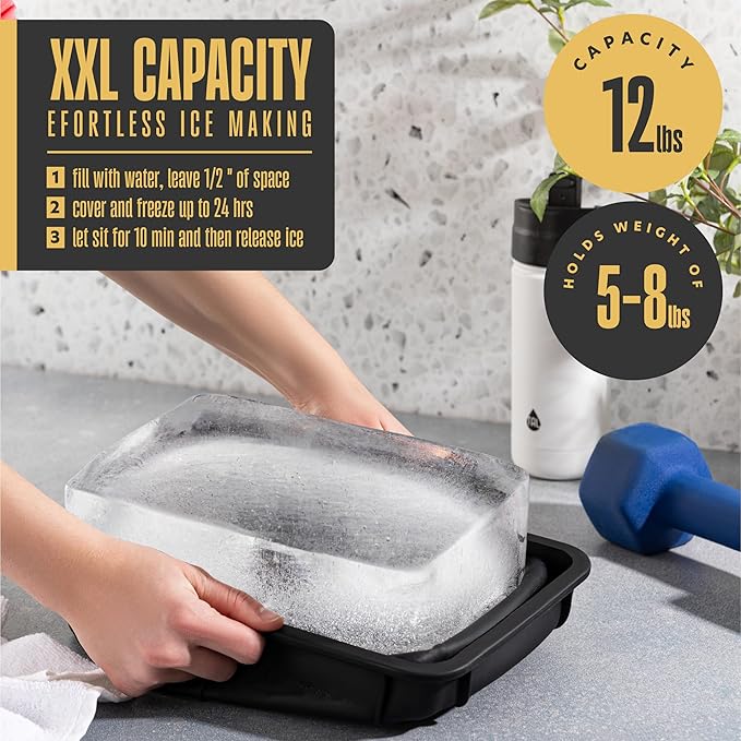 K3P Collection XX-Large Ice Block Mold for Cold Plunge Bath with Airtight Lid, Makes 12lb Large Ice Cubes