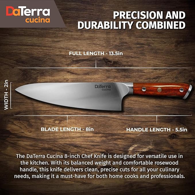 DaTerra Cucina - 8'' German Steel Chef Knife with Ergonomic Rosewood Handle