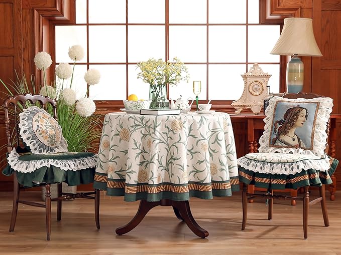 patdrea Vintage French Linen Tablecloth,Round,Diameter 55"-Botticelli