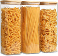 ComSaf Pasta Containers Storage 2.2 Qt, Spaghetti Jar, Set of 3 Tall Jars