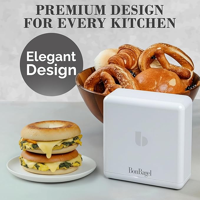 Bonbagel Bagel Slicer Cutter for Small and Large Bagels, Auto-Center, White